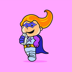odern, Fun, Playful, Cartoon Superhero Girl Drinking Milk Vector Mascot Character Logo Illustration