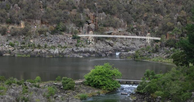 Locked off motion of Cataract River Gorge, it has a swimming pool, walking tracks and a chair lift which is the longest single-span chair lift in the world of 308 meters long, Launceston, Tasmania