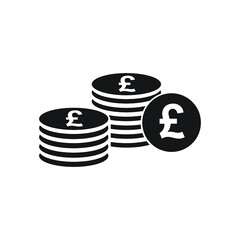 British pound coin stack icon. Coins stacks icon, pile of british pounds coins