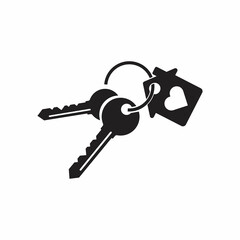 Keychain with key ring, two keys and a pendant house locket. Key chain with house with heart locket