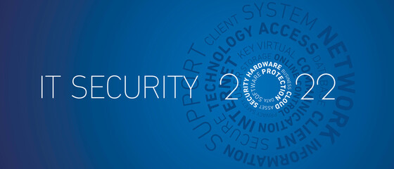 IT Security 2022 New Year modern abstract circle word cloud text white shining bold light typography blue greeting card banner