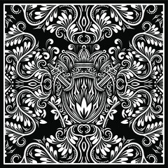 Luxury Black And White Colored Traditional Flower Motif Background Seamless Pattern Vector Illustration