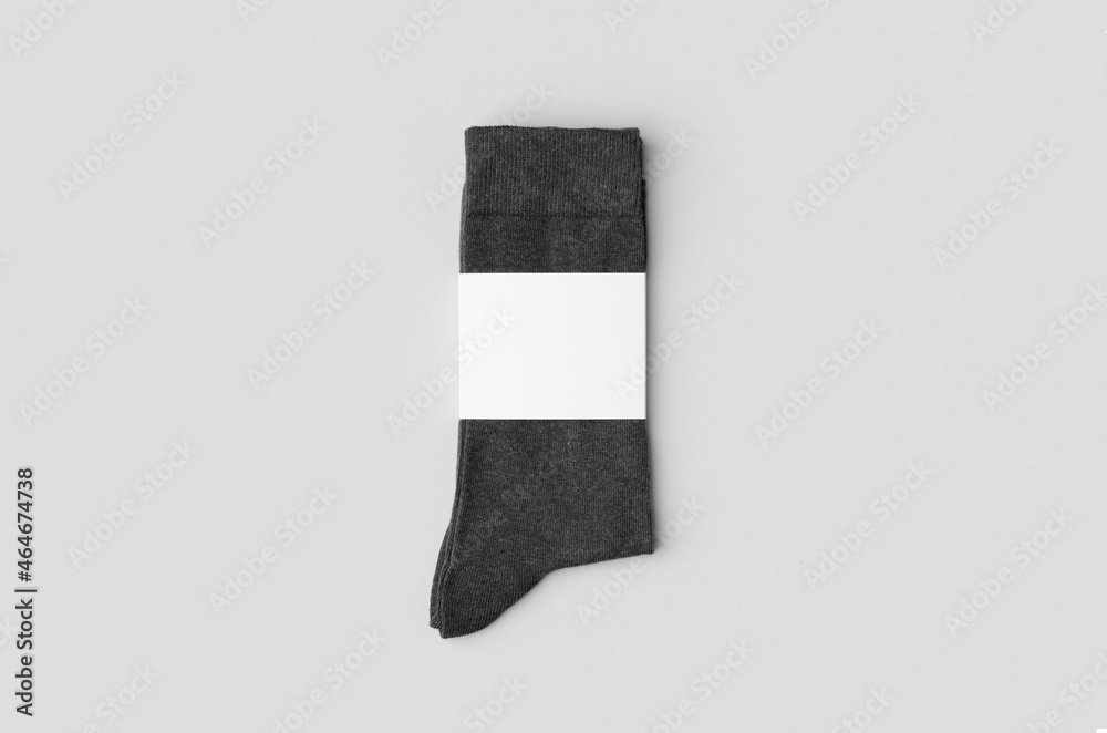 Sticker dark grey socks mockup with blank label.