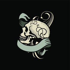 Vintage, Minimalist, Skull Tattoo Art, Poster T-shirt Design VectorIllustration