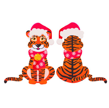 Cute tiger wearing santa claus hat, new year symbol 2022, chinese new year, festive tiger cub, christmas