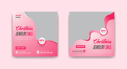 Fototapeta premium Merry Christmas Happy New Year Jewelry Sale Social Media Post Web banner Or Square Flyer Template Design