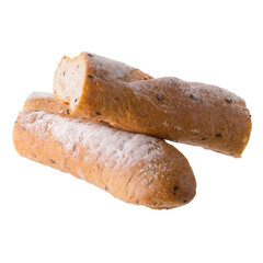 french white long baguette bread isolated on white background