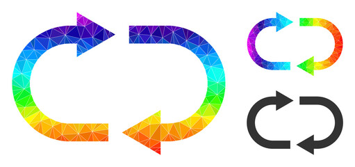 Low-poly recycle icon with rainbow colorful. Spectrum colorful polygonal recycle vector is filled with scattered colorful triangles. Flat geometric polygonal symbol is based on recycle icon.