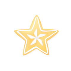 Gingerbread star isolated on white background. Homemade cookie decorated with icing frosted for New Year's party. Vector illustration of Christmas dessert concept...