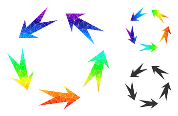 Fototapeta premium lowpoly rotation icon with spectral colored. Spectral colored polygonal rotation vector is combined of randomized colored triangles. Flat geometric lowpoly symbol based on rotation pictogram.