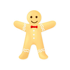 Gingerbread man isolated on white background. Homemade cookie decorated with icing frosted for New Year's party. Vector illustration of Christmas dessert concept.