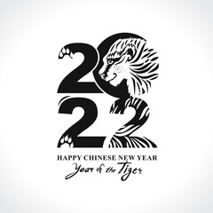 Vector New Year template 2022 and Tiger. Year of tiger 2022 on the Chinese calendar. Black Tiger Zodiac symbol. Chinese New Year. 