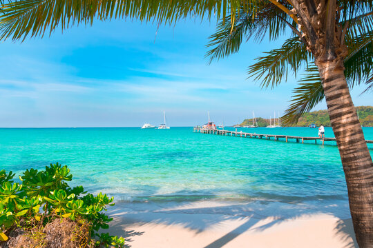 Tropical landscape at Koh Kood is a tropical island with emerald green water and beautiful tropical beaches in the clear blue sky.