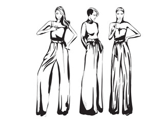 Fototapeta premium Young beautiful woman in stylish clothes. Sale concept. Hand-drawn fashion illustration