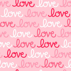 Seamless pattern of word “love” with pink background for valentine’s day