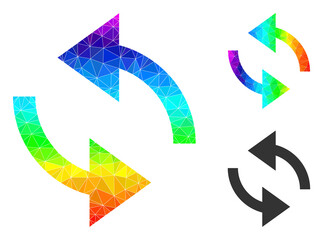 Low-poly exchange arrows icon with spectrum colorful. Spectrum colored polygonal exchange arrows vector constructed from scattered colorful triangles.