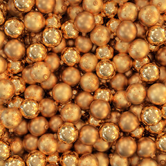 Background of golden Christmas balls, 3d render