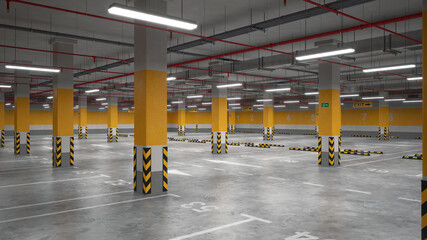 Empty underground parking, 3d render