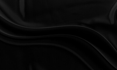 Black gray satin dark fabric texture luxurious shiny that is abstract silk cloth background with patterns soft waves blur beautiful.
