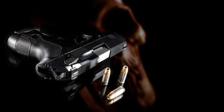 3D Illustration Of A Ghost Gun With Ammunition