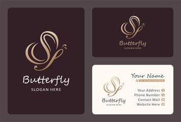 letter s butterfly logo design in a golden color.