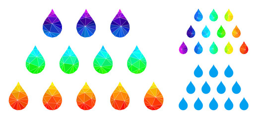 lowpoly drops icon with rainbow colored. Rainbow colorful polygonal drops vector designed from randomized vibrant triangles. Flat geometric lowpoly illustration designed by drops pictogram.