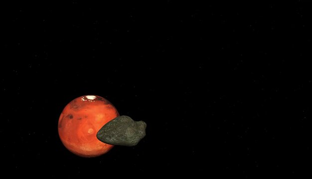 Asteroid Approaching Planet Mars 4K Space Scene
