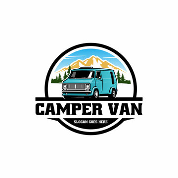 Retro RV camper van vehicle isolated logo vector	