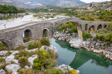 famous stone bridge called Ura e mesit, near Shkodra, albania in the north