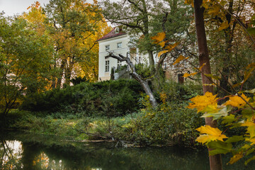 residence in the forest at pond