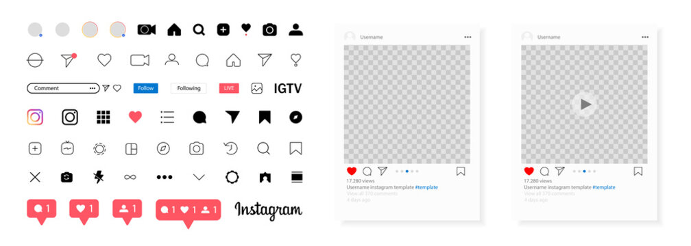 Instagram icons. Template frame for social media. Instagram mockup. Screen interface. Instagram application. Instagram photo frame. Kyiv, Ukraine - October 23, 2021