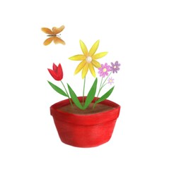 flower in a flowerpot hand drawn illustration 