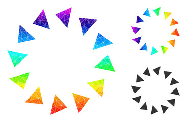 lowpoly rotate ccw icon with rainbow gradient. Rainbow vibrant polygonal rotate ccw vector is constructed with randomized colorful triangles.