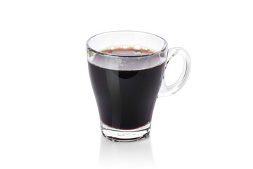 transparent cup of black coffee isolated on white background with clipping path.