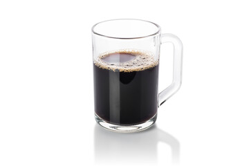 transparent cup of black coffee isolated on white background with clipping path.