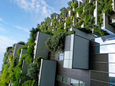 Milan / Italy - June 27th, 2018: Bosco Verticale - Vertical Forest residential towers, designed by Boeri studio.