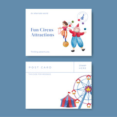 Postcard template with circus funfair concept,watercolor style