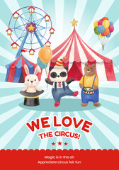 Poster template with circus funfair concept,watercolor style © photographeeasia