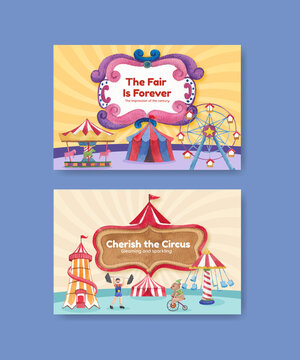 Facebook template with circus funfair concept,watercolor style