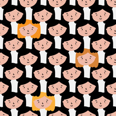Cute faces seamless pattern. Background from muzzles. Vector illustration for design, postcards, baby clothes, gift paper, fabric.