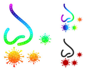 Low-poly nasal infection icon with spectrum colorful. Spectrum vibrant polygonal nasal infection vector is filled from random bright triangles.