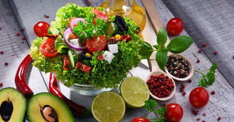 Composition with vegetable salad bowl