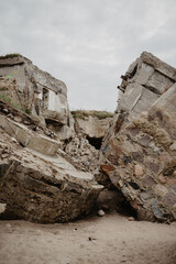 The construction of concrete wartime bunkers on the shores of the Baltic Sea collapsed