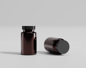 Brown pill case, round plastic container