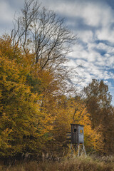 hunter pulpit at the edge of the forest in the autumn