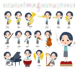クラシック音楽演奏に関する事務員女性のセット