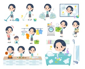 掃除や洗濯など家事に関する事務員女性のセット