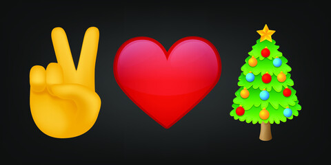 Peace Love and Christmas Illustration Emoji Design. Motivational Quote Emoticon Vector Symbol.