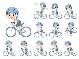 ロードバイクに乗った事務員女性のセット