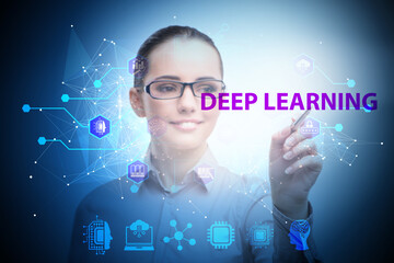 Deep learning concept with businessman pressing button